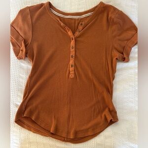 Pilcro Short Sleeve Henley Top - Burnt Orange
